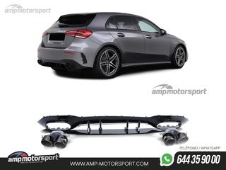 DIFUSOR TRASERO NEGRO BRILLO CON COLAS REDONDAS NEGRAS PARA MERCEDES CLASE A W177