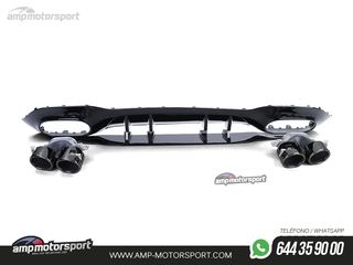 DIFUSOR TRASERO NEGRO BRILLO CON COLAS REDONDAS NEGRAS PARA MERCEDES CLASE A W177