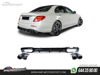 DIFUSOR TRASERO NEGRO BRILLO CON COLAS REDONDAS NEGRAS PARA MERCEDES CLASE E W213