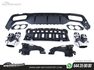 DIFUSOR TRASERO NEGRO BRILLO CON COLAS REDONDAS NEGRAS PARA MERCEDES CLASE E W213