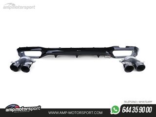 DIFUSOR TRASERO NEGRO BRILLO CON COLAS REDONDAS NEGRAS PARA MERCEDES CLASE E W213