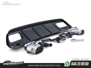 DIFUSOR TRASERO NEGRO BRILLO CON COLAS CROMADAS PARA MERCEDES CLASE A W176