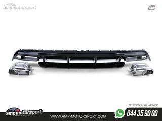 DIFUSOR TRASERO NEGRO BRILLO CON COLAS CROMADAS PARA MERCEDES CLASE A W176