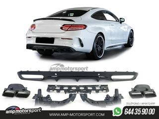 DIFUSOR TRASERO MERCEDES CLASE C COUPE C205 NEGRO MATE COLAS NEGRAS PARA