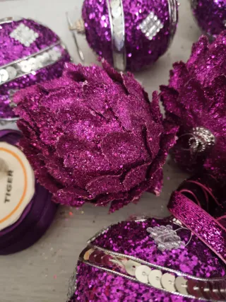 Palle Albero Viola Glitter e Nastro