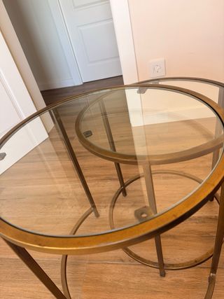 Mesas nido cristal y metal dorado ESCUCHO OFERTAS