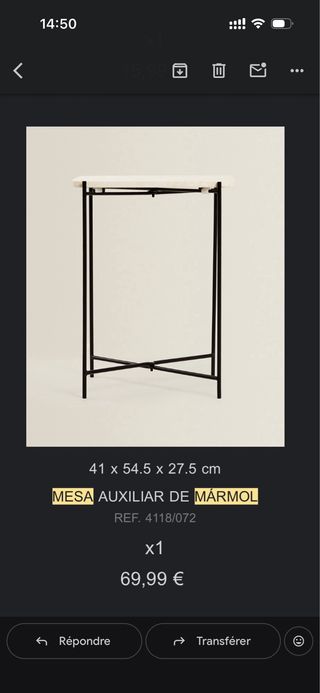 Mesa auxiliar Zara Home mármol y metal