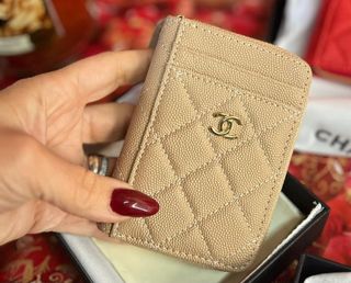Porta carte Chanel beige e oro