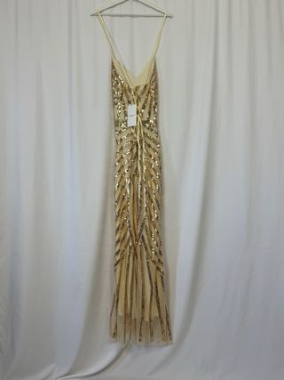 Vestido Lentejuelas Babeyond Beige/Oro