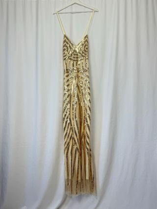 Vestido Lentejuelas Babeyond Beige/Oro