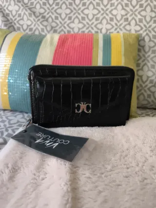 Bolso Cartera Efecto Cocodrilo Negro