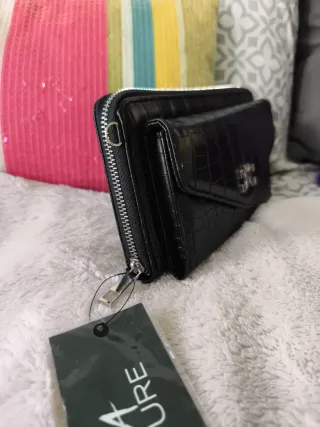 Bolso Cartera Efecto Cocodrilo Negro
