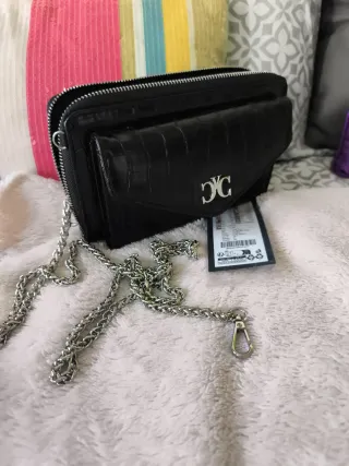 Bolso Cartera Efecto Cocodrilo Negro