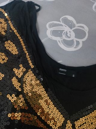 Camiseta fiesta lentejuelas mariposa S