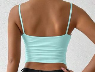 Top cruzado verde azulado talla única