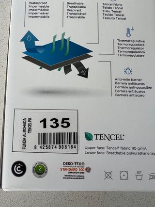 Funda Almohada Impermeable Tencel 135cm Nueva