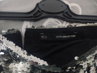 Falda fiesta lentejuelas plata. Talla M. Sfera