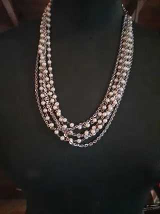 Collana multistrato perle e catena argento