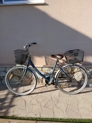 Bicicleta de paseo azul con cestas