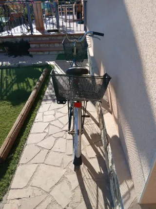 Bicicleta de paseo azul con cestas