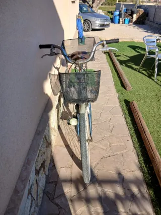 Bicicleta de paseo azul con cestas
