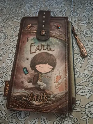 Monedero billetero aneke marrón y dorado