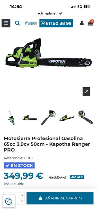Motosierra Profesional Gasolina Kapotha Ranger PRO