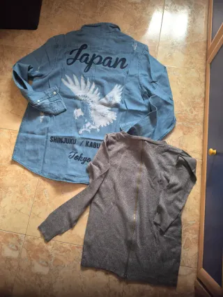 Lote Camisa vaquera y jersey hilos plata mujer
