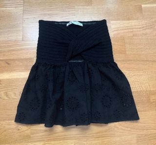 Top Zara Negro Punto y Encaje Talla Única