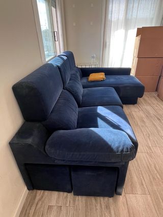 Sofá con Chaise Longue Azul