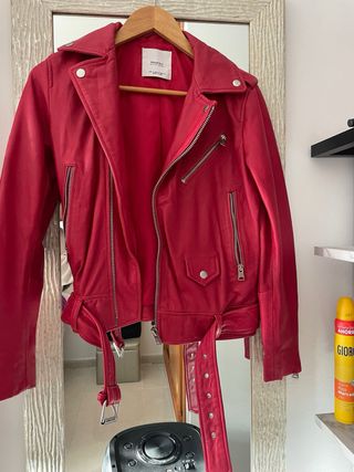 Chaqueta cuero Mango roja Talla XS