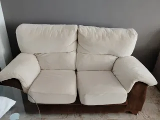 Sofá 2 plazas beige y marrón