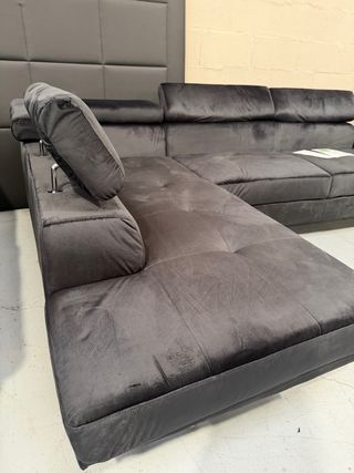 Sofá de rincón Daniela gris terciopelo