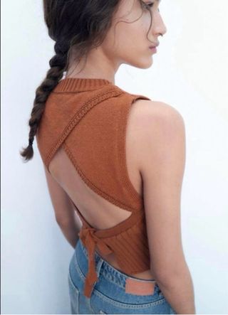Top Zara Espalda Abierta Marrón