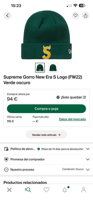 Gorro Supreme New Era verde y dorado