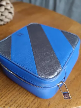 Estuche joyas DUDU azul y plateado nuevo de piel