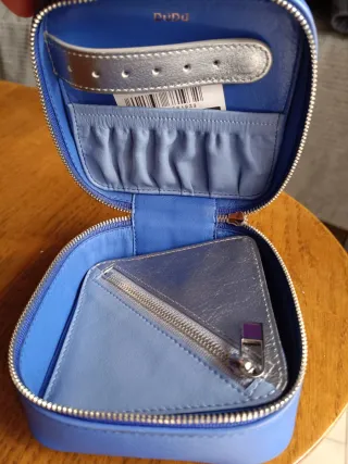 Estuche joyas DUDU azul y plateado nuevo de piel