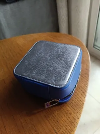Estuche joyas DUDU azul y plateado nuevo de piel