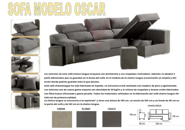 SOFA CHAISE LONGUE TOTALMENTE NUEVO.