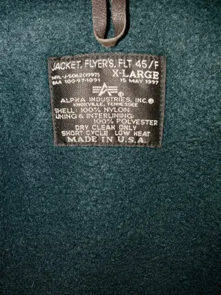 Chaqueta Alpha Industries CWU 45/P Cuello Cuero