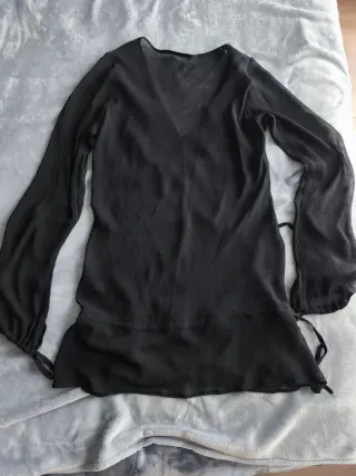 Blusa gasa negra bordada flores