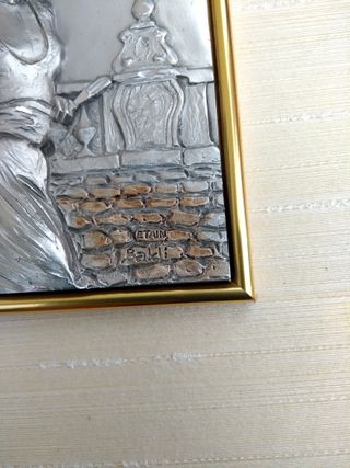 Cuadro decorativo de peltre mujer con sombrero