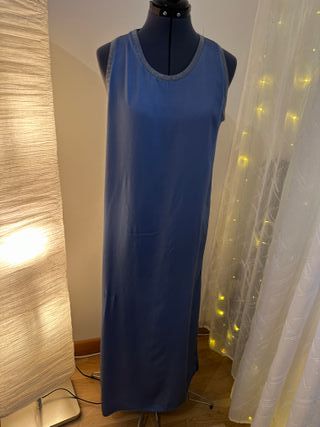 Abito lungo blu jeans scollo a U