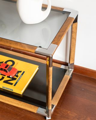 Mesa auxiliar vintage madera y cromado 70s