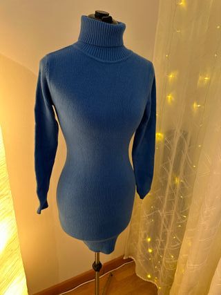 Vestito corto collo alto azzurro