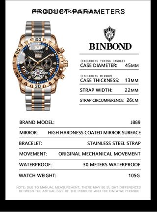 Reloj Automático Binbond Oro y Plata