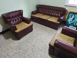 Sofá Cama 3 Plazas + 2 Sillones Piel Sintética Sky