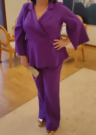 Traje Morado Blazer Peplum y Pantalón