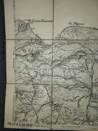 Antica Cartina Prato Carnico 1:25000 Tela