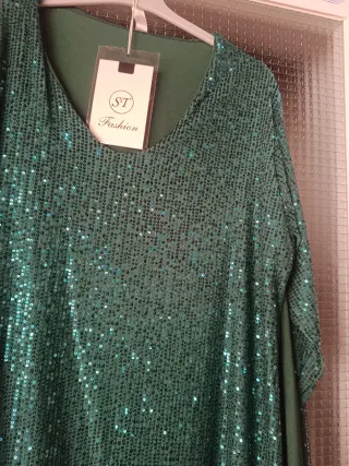 Vestido fiesta lentejuelas verde T.50/5XL